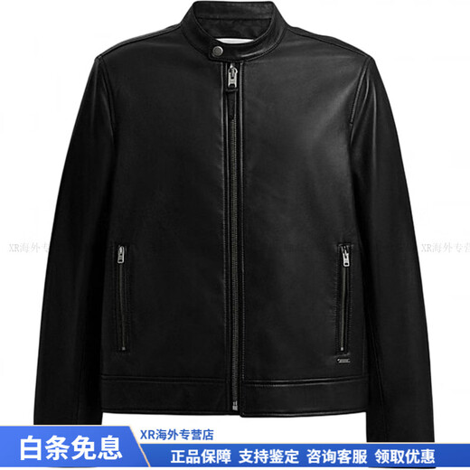COACH модная и универсальная модная однотонная мужская кожаная куртка с воротником стойкой на молнии и длинными рукавами, черная, рождественский подарок, черный L
