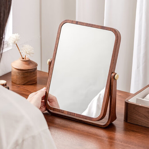 Solid wood mirror vanity mirror desktop portable desktop vanity mirror bedroom vanity mirror gift female sense walnut vanity mirror-square