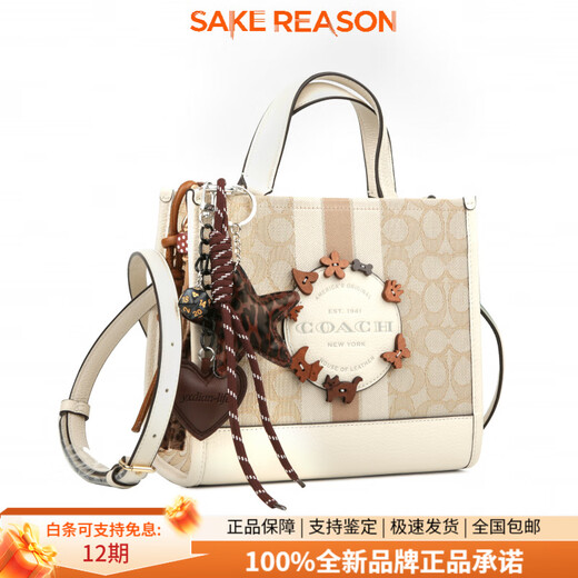 COACH customized bag Dempsey22 presbyopia design material decorated cowhide shoulder handbag small women's oatmeal chocolate bag