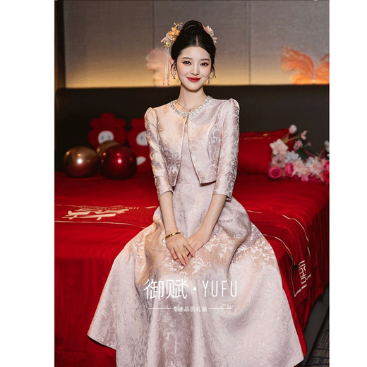 SAIDELE Toast Wear Bridal 2025 New Pink Light Luxury High-end Engagement Dress Small Wedding High-Quality Long Sleeve Picture Color XS (Recommended 75-85Jin Jin equals 0.5kg)