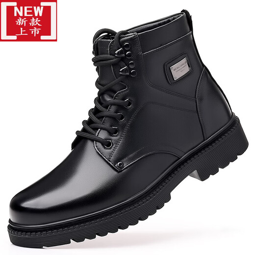 Winter Army hooked cotton leather shoes genuine leather men's velvet leather shoes fur shoes 3513 cruiser military hook men's cotton shoes genuine leather men's boots wool winter Martin boots military hooked boots genuine leather cowhide men's high top 3519-1 black wool style 38