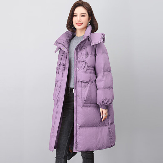 LISM shopping mall same style high-end down jacket white duck down jacket women's mid-length thickened Korean version loose loose black khaki color 2XL XXL suitable for weight 141b