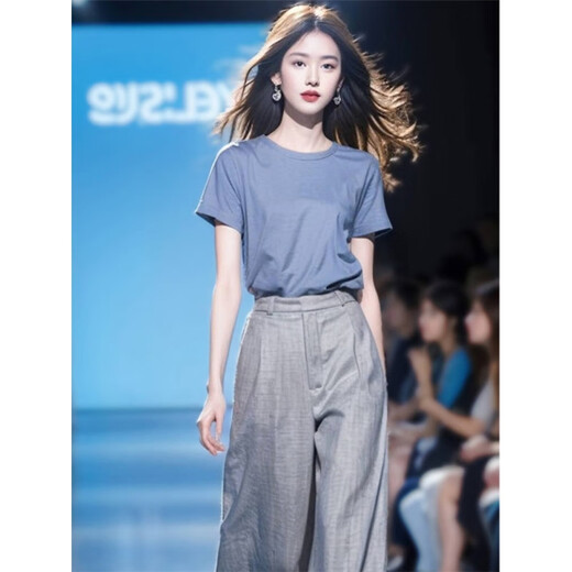 Oudihui (Oudihui) 2025 this year's popular casual pants women's summer match with a whole set of clothes, light-maturity wide-leg pants two-piece suit Blue suit M