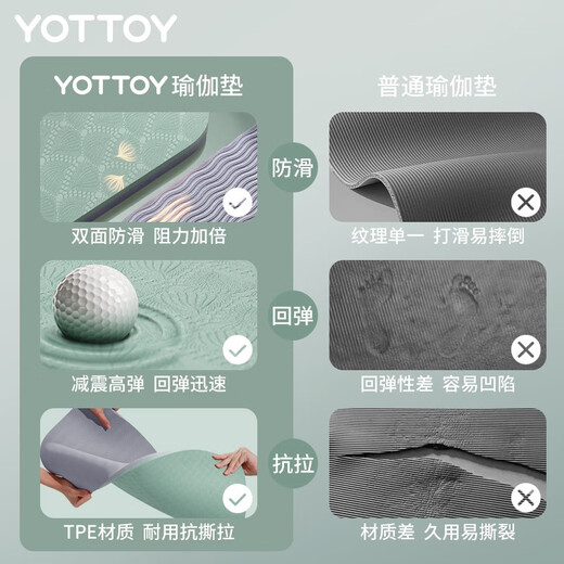 yottoy 瑜伽垫TPE185*80cm加宽加长初学者男女防滑健身家用地垫加厚7mm 青山黛四件套7mm【防滑减震】