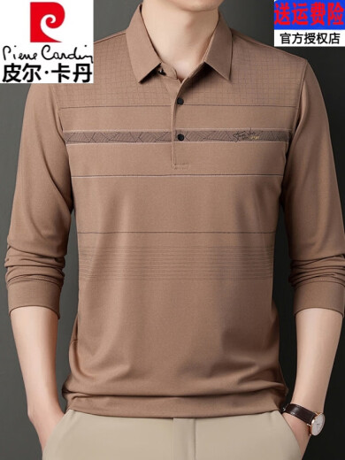皮尔卡丹（pierre cardin）纯棉t恤男士长袖2025新款中年休闲翻领薄款爸爸体恤衫 829藏青色 165/M 均码