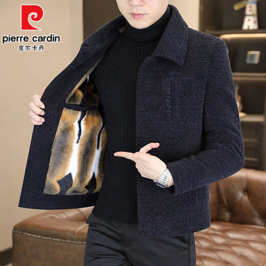 Pierre Cardin autumn and winter velvet thickening 2025 new men's coat casual woolen short coat high-end jacket 2529 light gray (poly velvet warm) L (105-120Jin Jin equals 0.5 kg)