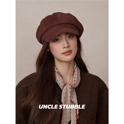 Face-showing small octagonal hat for men and women Korean version simple and versatile retro newsboy hat suede painter hat student couple trend black one size (55-59cm) adjustable