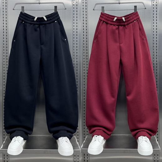 Zhimei Autumn and Winter Pleated Loose Wide Leg Harem Pants Men's Fashion Trendy Brand Color Casual Pants Handsome Sweatshirts Scimitar Pants Black M _100-125Jin Jin is equal to 0.5 kg