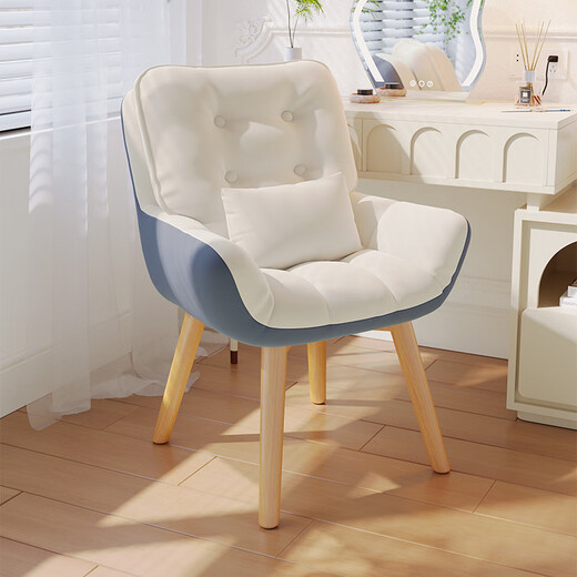 Makeup stool, high-end dressing table chair, backrest stool, girls' bedroom home simple manicure chair, rotatable, stable solid wood legs, off-white velvet-latex double back (comes with pillow)