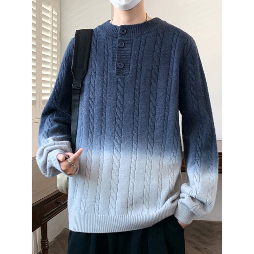 Yinwu Youth Gradient Twist Pattern Henry Collar Sweater Men's Pullover Knitted Sweater Autumn and Winter Student New Baseline Sweater 2517-Green M 95-115Jin Jin is equal to about 0.5 kg