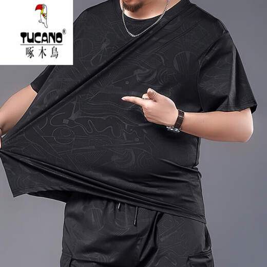 Carpintero (tucano) camiseta de seda de hielo de gran tamaño Fat hombre de manga corta para hombres nuevos tierras sueltas más grasas más grasas de ropa seca rápida más grande