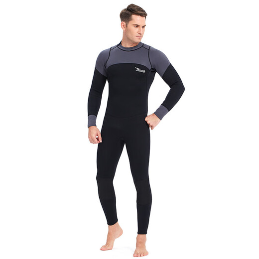 Yonsub3MM long-sleeved adult men's and women's swimwear, warm men's deep diving snorkeling suit, professional wetsuit, black gray long-sleeved S