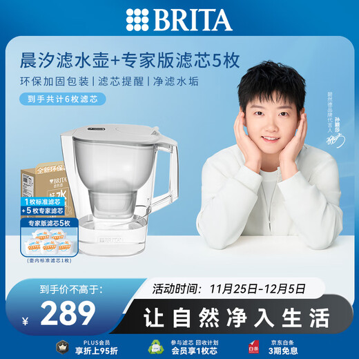 BRITA filter water purifier, household water filter kettle, Kalea Chenxi series XL 3.5L (grey) + 5 expert version filter elements, environmentally friendly reinforced packaging