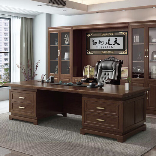 Solid wood boss desk and chair office new Chinese style president desk walnut executive desk 902# 2.4m boss desk