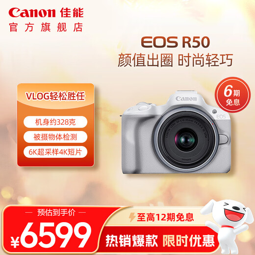 Canon Canon flagship store EOS R50 body/kit mirrorless entry-level girl beginner camera vlog 4k short film R50 white kit RF-S18-45mm