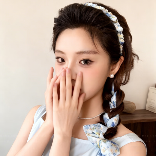 Fan Shengyu ribbon headband for women with high cranial tooth comb, pastoral style braided hair tie, headband for going out, versatile high-end hairpin, floral ribbon headband, purple and yellow set