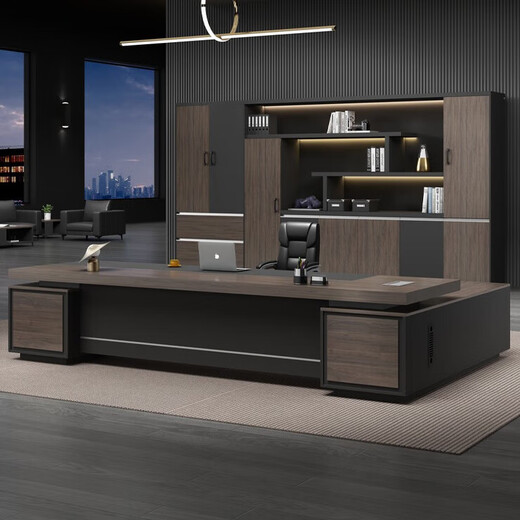 Boss desk furniture, president desk, manager desk, supervisor desk, simple office desk and chair combination, executive desk, North American walnut + iron gray, complete set of sofa and coffee table