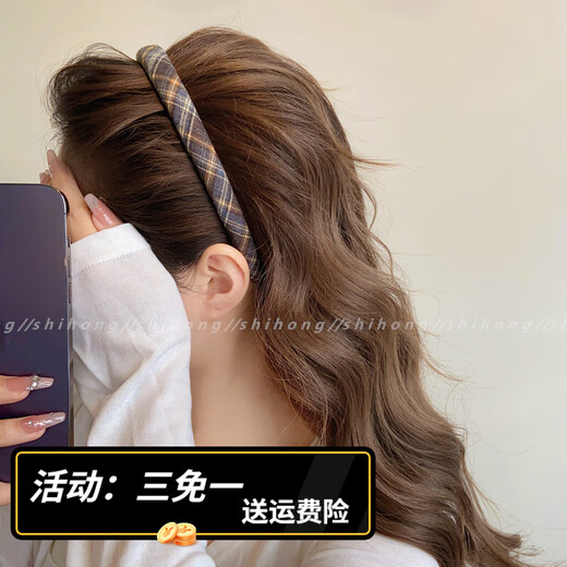 BARY REEF college style patterned headband women's headwear versatile retro temperament outer hair card fabric pressed hair thin headband hair accessories blue plaid headband