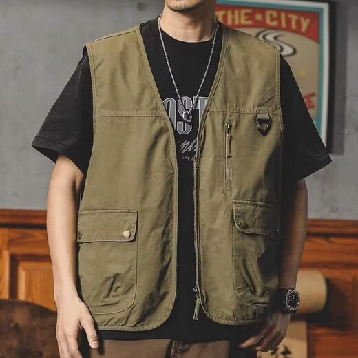 Others THE OTHER Summer Workwear Vest Men's Big Pocket Photography Outdoor Fishing Clothing Vest Pure Cotton Outdoor Waistcoat Jacket Outer Green High Quality Green High Quality S