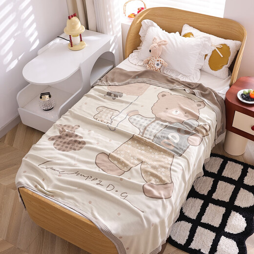 Fantasy Children's Bamboo Fiber Cooling Blanket Thin Baby Cover Blanket Ice Silk Cooling Baby Towel Nap Blanket Bear Baguette Green (Class A Cooling Blanket) 120x150cm (Children's Bamboo Fiber)