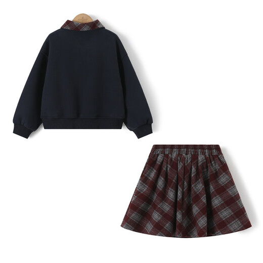 Montagut children's clothing girls college style velvet suit winter new thickened lapel sweatshirt + pleated skirt two-piece set