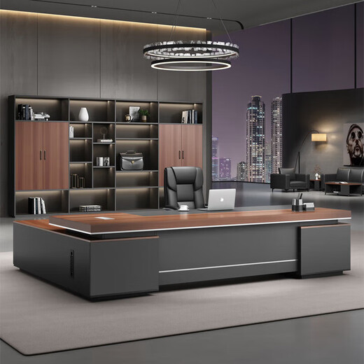 Desk Boss Desk President's Desk Modern Simple Office Furniture Panel Executive Desk Office Desk and Chair Combination Ebony Wood + Iron Gray (High Quality) 1.6 Meter Boss Desk (Including Side Cabinets)
