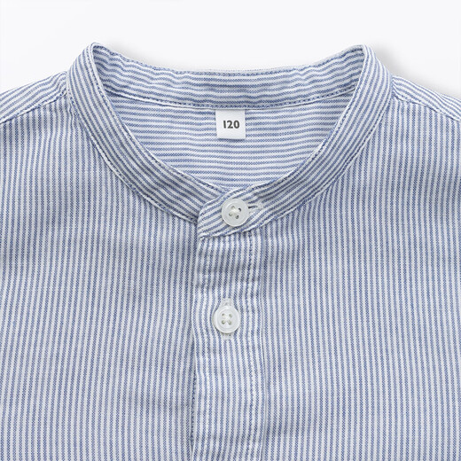 MUJI big children's double-layer gauze stand-up collar long-sleeved shirt children's shirt boys and girls children's clothing spring 26 blue stripes 150 /76A
