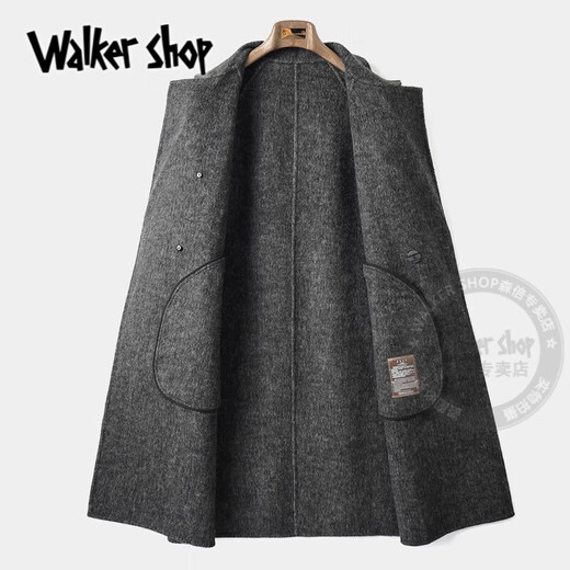 Walker Shop毛呢大衣2025秋季新款双面羊毛大衣男中长款双排扣风衣时尚外套男 混灰色 XL 150-175斤【卡码往小拍】