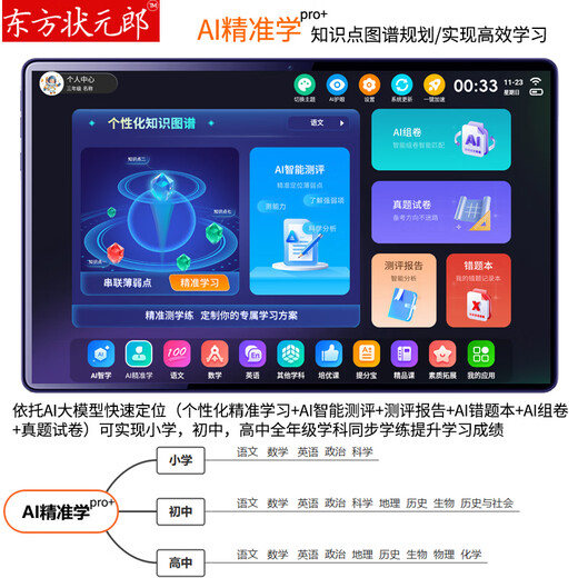 Oriental Zhuangyuanlang 2026 learning machine English reading machine AI primary school student tablet junior high school textbook synchronization tutoring machine young children literacy pinyin spelling early education online class learning and training machine 5G speed network Smart Blue + AR smart eye + AI eye protection basic version 12G + 256G