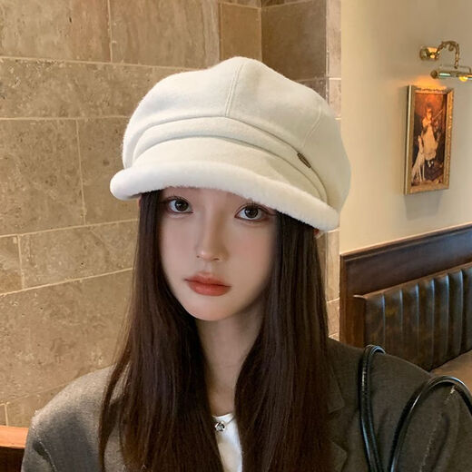 Pierre Cardin British retro fisherman hat octagonal hat women's autumn and winter warm beret plus down duck tongue Japanese ear protection versatile 8979-Coffee One size fits all 55-60 head circumference