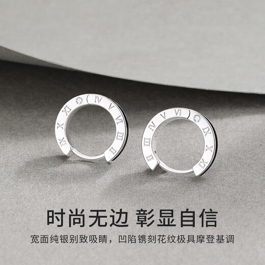 China Gold S925 Silver Roman Timeline Stud Earrings Men's Trendy Fashion Single Earring Practical Birthday Gift for Boyfriend Roman Timeline Earrings Brand Gift Box Display