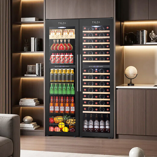 TYLZA Large Capacity Double Door Combination Red Wine Cabinet Air-cooled Thermostatic Cabinet Wine Tea Wine Refrigerator Beer Multifunctional Ice Bar Living Room Kitchen Restaurant Home Wine Cellar TW-208 Double Door Four Temperature Combination Wine Cabinet 150 Bottles 416L