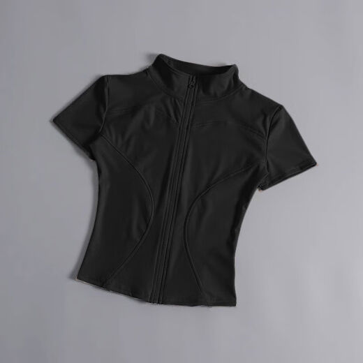 2025 training new style naked short-sleeved T-zip fitness clothes women's cycling clothes outdoor sports yoga summer tops Star Black S S