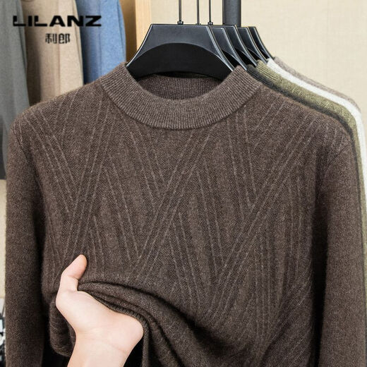 Lilan's new yak wool sweater men's round neck thickened sweater middle-aged and elderly dad wear winter 400g sweater tobacco leaf brown thickened 4XL (190)