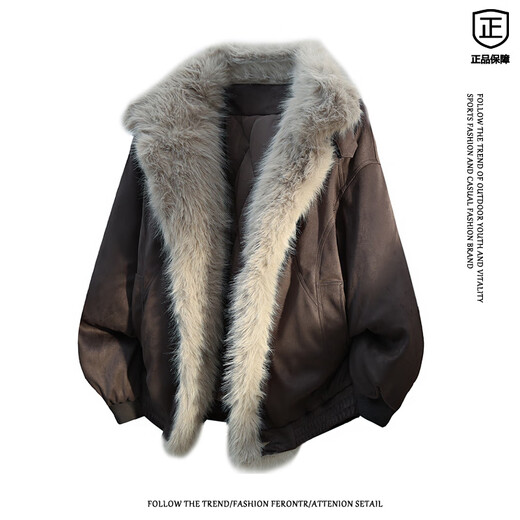 Playboy (PLAYBOY) 2025 New American Retro Mountain Carving Down Jacket Men's Winter Loose Fur Collar Cotton Jacket Men's Top Black XL Recommended 130-145 Jin Jin equals 0.5 kg