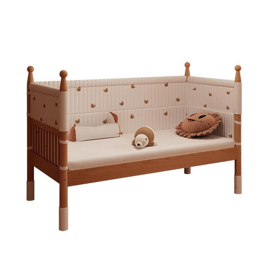 Goodbaby (gb) beech children's spliced bed solid wood crib baby crib with guardrails and heightening can be customized crib + bear embroidered bedside assembly frame structure 150x80cm