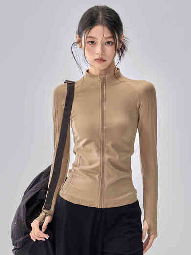 Ling Yuxun Fitness Girl Seamless Yoga Jacket Stand Collar Slim Fit Pilates Long Sleeve Autumn and Winter New Sports Top White S