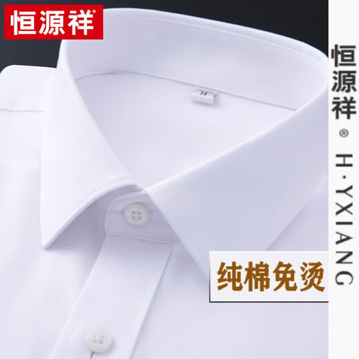 恒源祥（HYX）男士衬衫长袖纯棉免烫男高级感正装2025新款纯色白衬衣 长袖L05-6218兰色 38 38 [体重100斤-125斤]