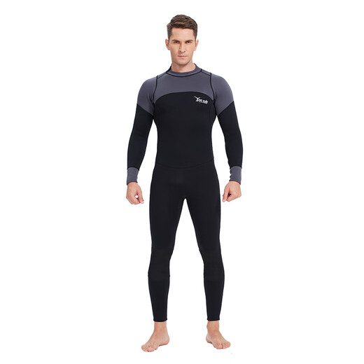 Yonsub3MM long-sleeved adult men's and women's swimwear, warm men's deep diving snorkeling suit, professional wetsuit, black gray long-sleeved S