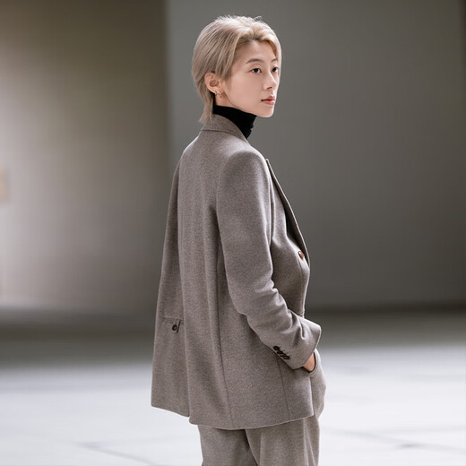 LadyS Elite thickened Australian wool cashmere women's autumn and winter coffee color loose suit suit milk coffee suit S