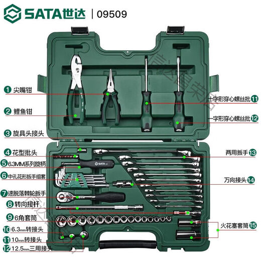 Shida Tools 09509 Set 56-piece Auto Repair Tool Set Socket Combination Ratchet Mid-fly Wrench Repair Truck Wrench Repair Truck