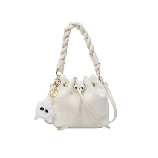 This year's popular small bags for women 2025 new spring and summer versatile fashionable shoulder crossbody bag hand-held pleated bucket bag off-white without pendants