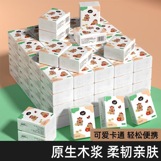 Kapibara handkerchief paper mini portable wettable water small packet tissue paper portable napkin facial tissue cute cartoon 3 layers 6 pieces * 12 packs flexible and skin-friendly