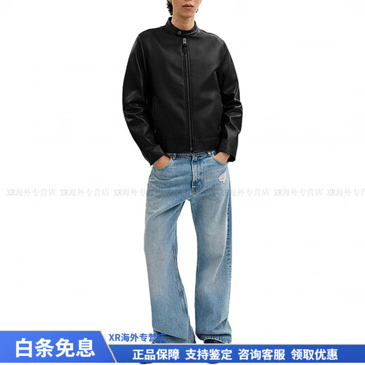 COACH модная и универсальная модная однотонная мужская кожаная куртка с воротником стойкой на молнии и длинными рукавами, черная, рождественский подарок, черный L