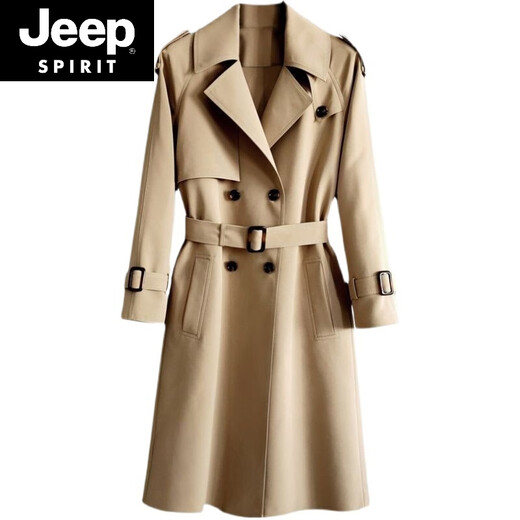 JEEP SPIRIT loose long windbreaker over the knee men's 2026 autumn and winter new style raglan fashion and exquisite commuter double row lengthened versatile jacket gray blue men's 2XL