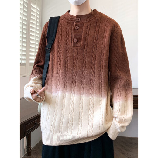 Yinwu Youth Gradient Twist Pattern Henry Collar Sweater Men's Pullover Knitted Sweater Autumn and Winter Student New Baseline Sweater 2517-Green M 95-115Jin Jin is equal to about 0.5 kg