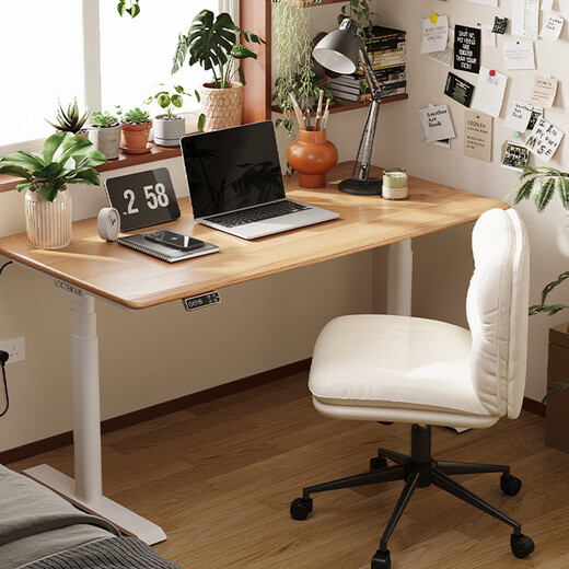 Lege Electric Lift Desk Computer Desk Standing Office Study Desk Writing Desk E6/1.4m Solid Wood Ash Wood Color