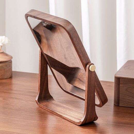 Solid wood mirror vanity mirror desktop portable desktop vanity mirror bedroom vanity mirror gift female sense walnut vanity mirror-square