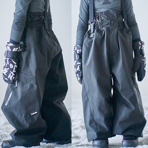 IMGO Black Warrior Professional Children's Ski Wear, Boys and Girls 3L Hard Shell Waterproof and Cotton Thickened Clothing Set, Black Overalls, One Size 150