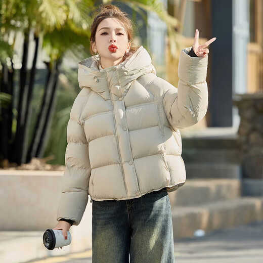 LISM shopping mall same model high-end down jacket puff down jacket women's style popular today for small people thickened warm bread glacier white S recommended 100-125 Jin Jin equals 0.5 kg